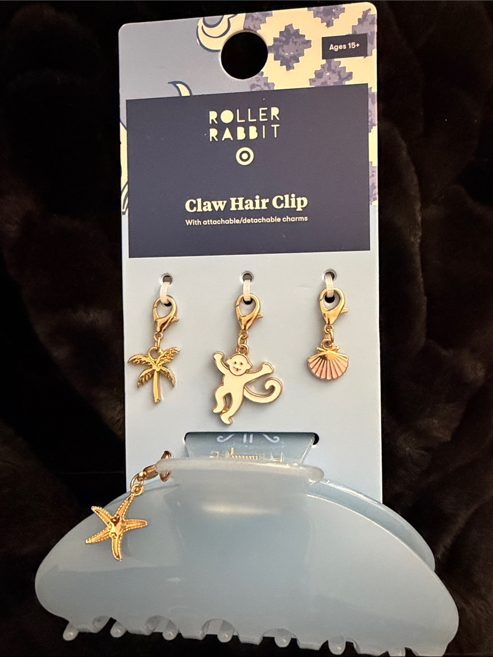 Roller Rabbit Gold Claw Hair Clip with Removable Ocean Charms